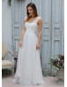 Ivory Lace Polka Dot Organza Cheap Beautiful Wedding Dress
